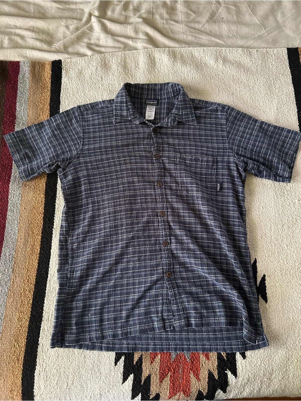 Patagonia Men’s Navy Blue Plaid Short-Sleeve Button-Down Shirt